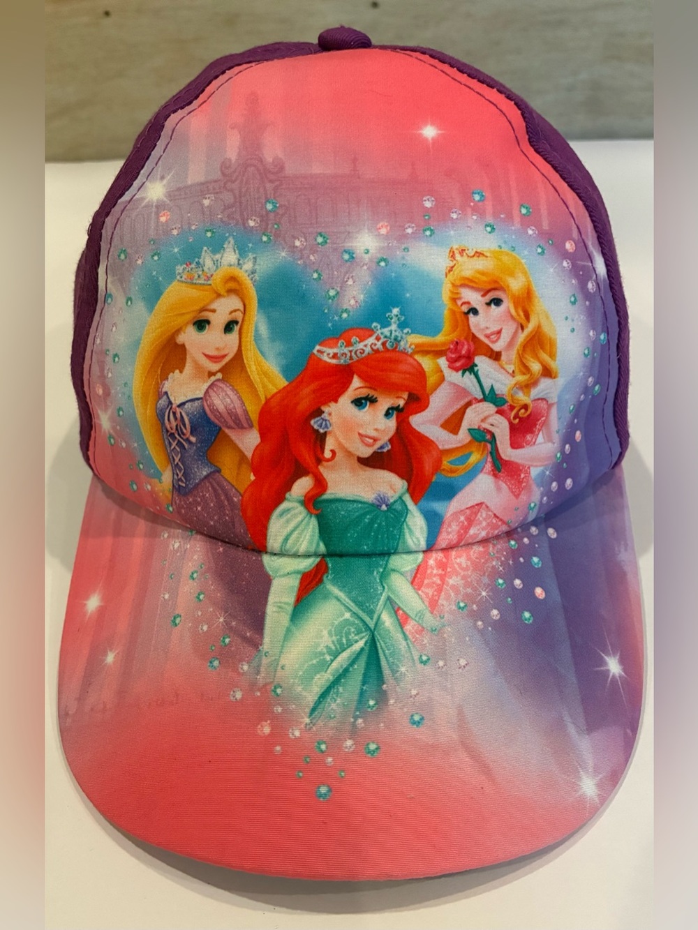 Disney Princess Girls Baseball Cap Rapunzel Ariel Aurora Purple Pink Adjustable